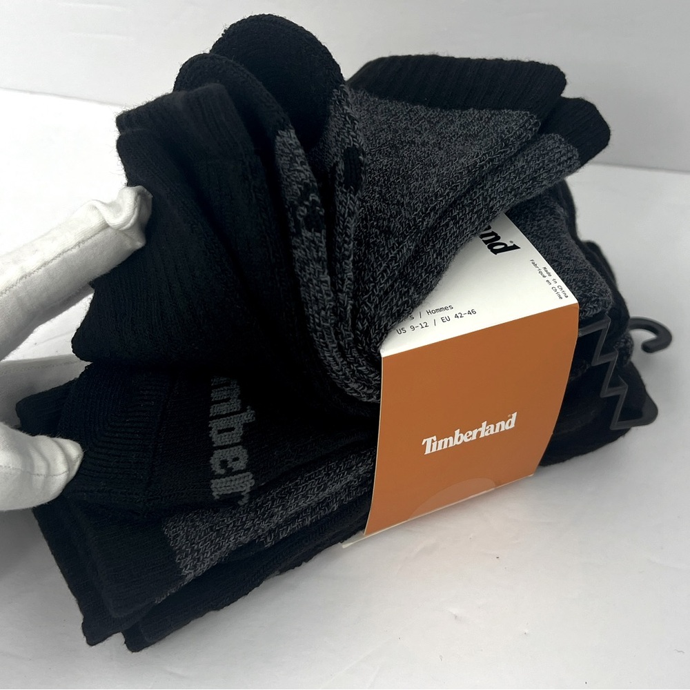 TIMBERLAND, CUSHIONED WOOL BLEND BOOT SOCKS, 4 PAIRS,BLUE/GREY & BLACK COLORS - Picture 7 of 17